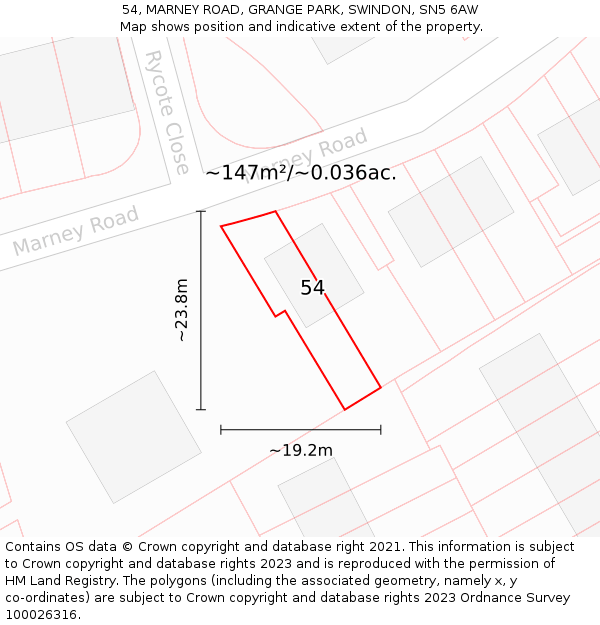 54, MARNEY ROAD, GRANGE PARK, SWINDON, SN5 6AW: Plot and title map