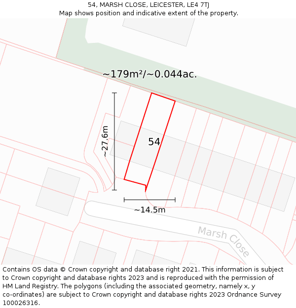 54, MARSH CLOSE, LEICESTER, LE4 7TJ: Plot and title map