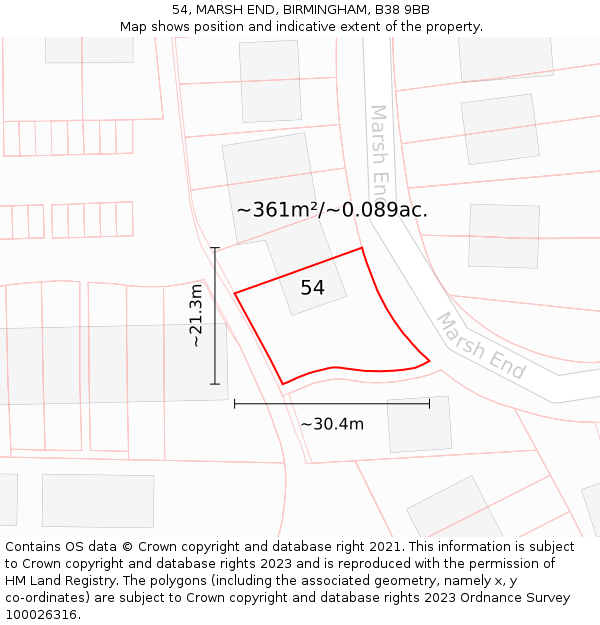 54, MARSH END, BIRMINGHAM, B38 9BB: Plot and title map