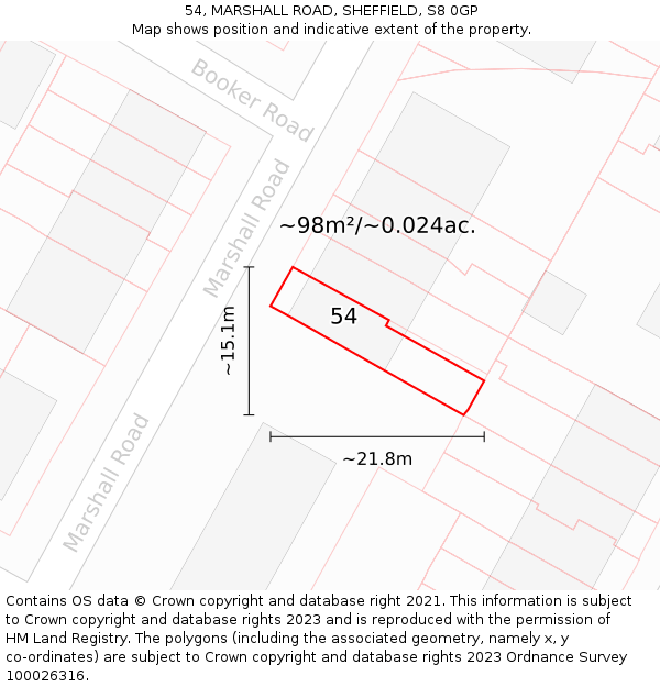 54, MARSHALL ROAD, SHEFFIELD, S8 0GP: Plot and title map