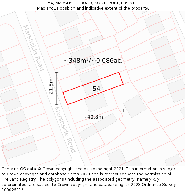 54, MARSHSIDE ROAD, SOUTHPORT, PR9 9TH: Plot and title map