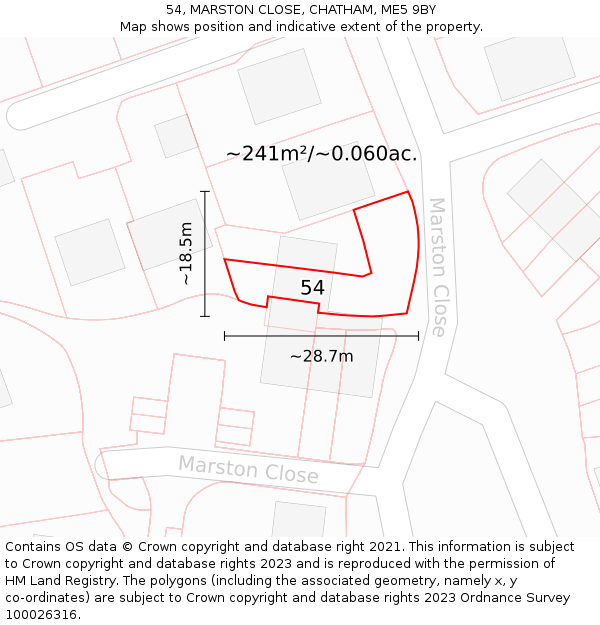 54, MARSTON CLOSE, CHATHAM, ME5 9BY: Plot and title map
