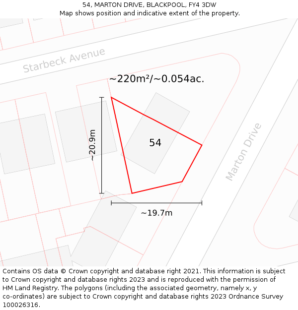 54, MARTON DRIVE, BLACKPOOL, FY4 3DW: Plot and title map