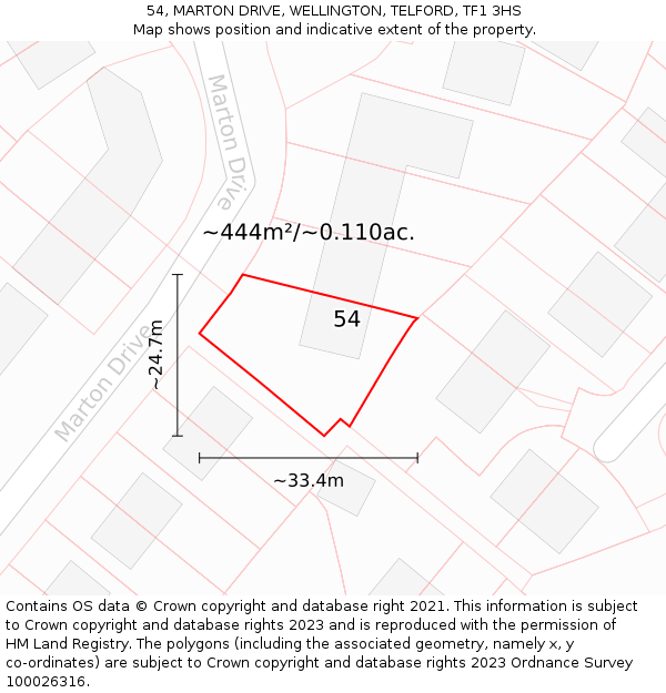 54, MARTON DRIVE, WELLINGTON, TELFORD, TF1 3HS: Plot and title map