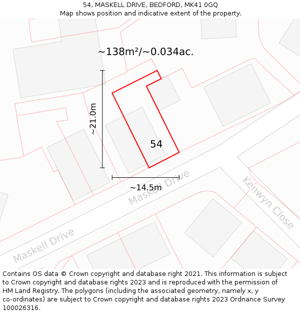 54, MASKELL DRIVE, BEDFORD, MK41 0GQ: Plot and title map
