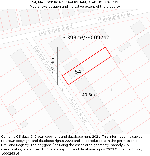 54, MATLOCK ROAD, CAVERSHAM, READING, RG4 7BS: Plot and title map