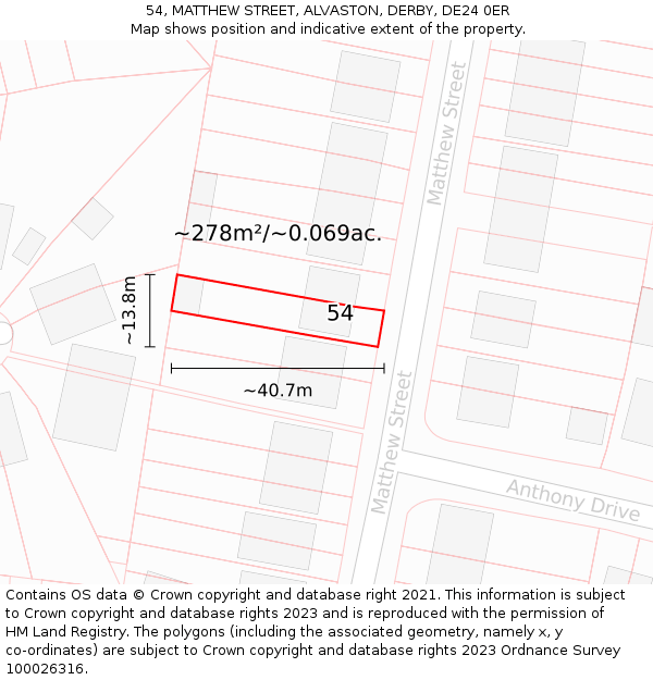 54, MATTHEW STREET, ALVASTON, DERBY, DE24 0ER: Plot and title map