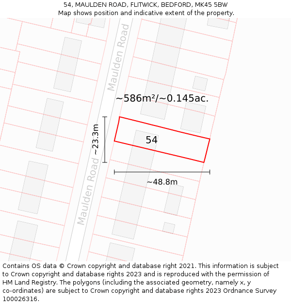 54, MAULDEN ROAD, FLITWICK, BEDFORD, MK45 5BW: Plot and title map