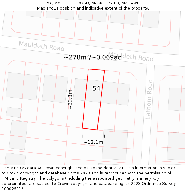 54, MAULDETH ROAD, MANCHESTER, M20 4WF: Plot and title map