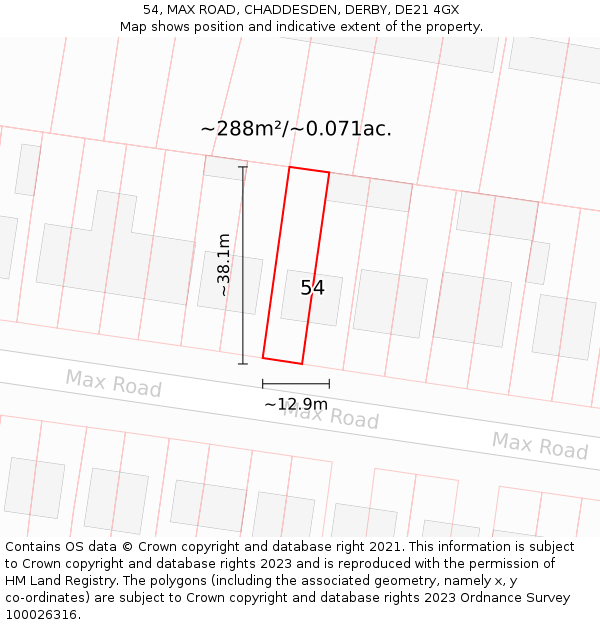 54, MAX ROAD, CHADDESDEN, DERBY, DE21 4GX: Plot and title map