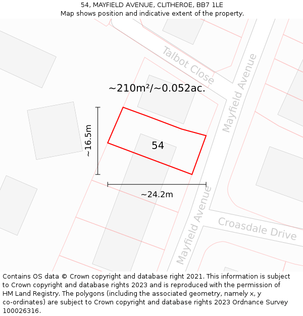 54, MAYFIELD AVENUE, CLITHEROE, BB7 1LE: Plot and title map