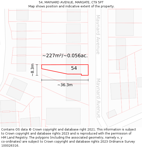 54, MAYNARD AVENUE, MARGATE, CT9 5PT: Plot and title map