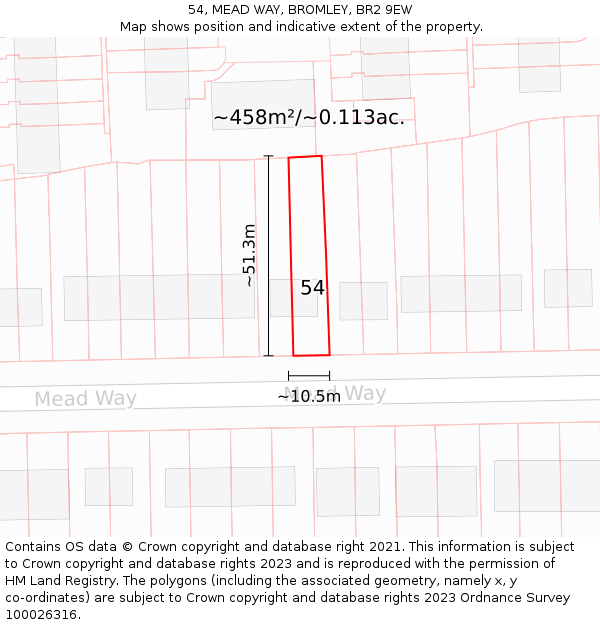 54, MEAD WAY, BROMLEY, BR2 9EW: Plot and title map