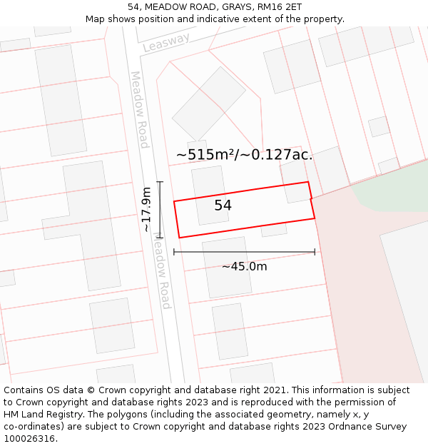 54, MEADOW ROAD, GRAYS, RM16 2ET: Plot and title map