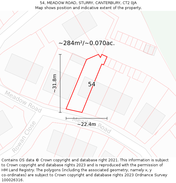 54, MEADOW ROAD, STURRY, CANTERBURY, CT2 0JA: Plot and title map