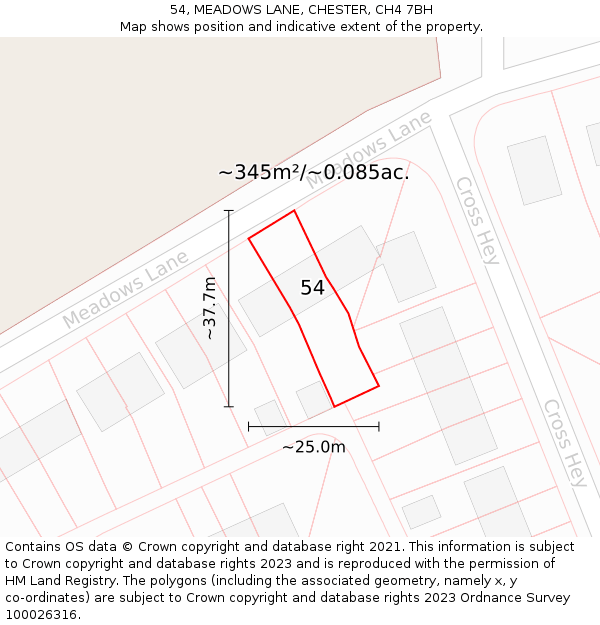 54, MEADOWS LANE, CHESTER, CH4 7BH: Plot and title map