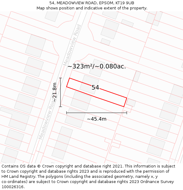 54, MEADOWVIEW ROAD, EPSOM, KT19 9UB: Plot and title map