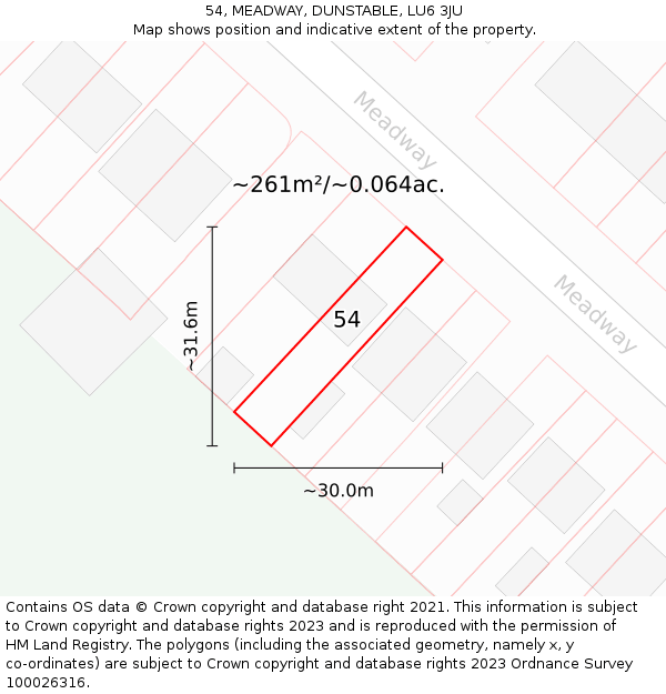 54, MEADWAY, DUNSTABLE, LU6 3JU: Plot and title map