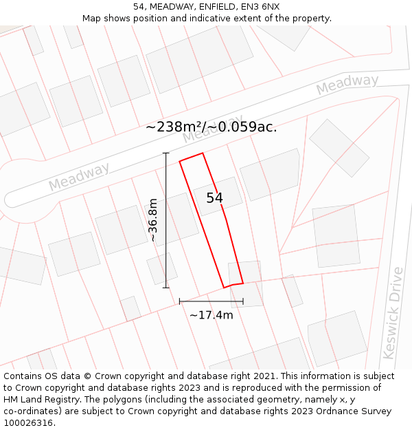 54, MEADWAY, ENFIELD, EN3 6NX: Plot and title map