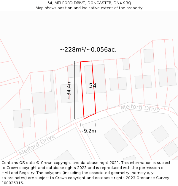 54, MELFORD DRIVE, DONCASTER, DN4 9BQ: Plot and title map
