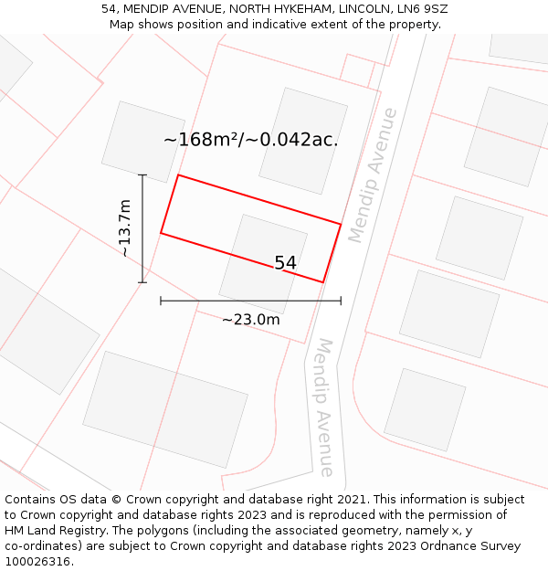 54, MENDIP AVENUE, NORTH HYKEHAM, LINCOLN, LN6 9SZ: Plot and title map