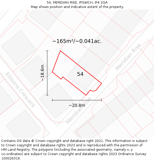 54, MERIDIAN RISE, IPSWICH, IP4 2GA: Plot and title map