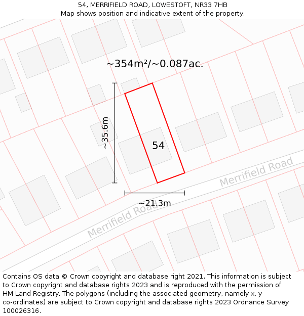 54, MERRIFIELD ROAD, LOWESTOFT, NR33 7HB: Plot and title map