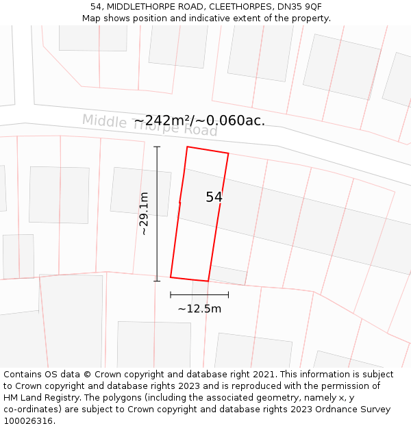 54, MIDDLETHORPE ROAD, CLEETHORPES, DN35 9QF: Plot and title map
