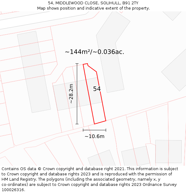 54, MIDDLEWOOD CLOSE, SOLIHULL, B91 2TY: Plot and title map