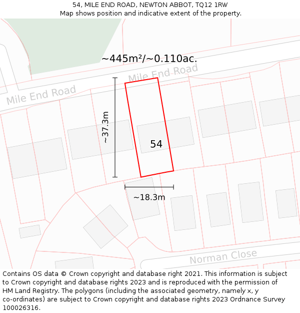 54, MILE END ROAD, NEWTON ABBOT, TQ12 1RW: Plot and title map