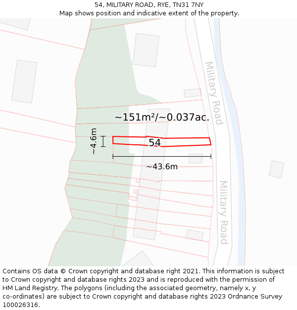 54, MILITARY ROAD, RYE, TN31 7NY: Plot and title map