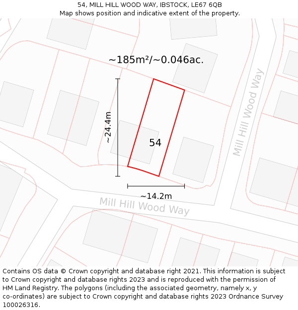 54, MILL HILL WOOD WAY, IBSTOCK, LE67 6QB: Plot and title map