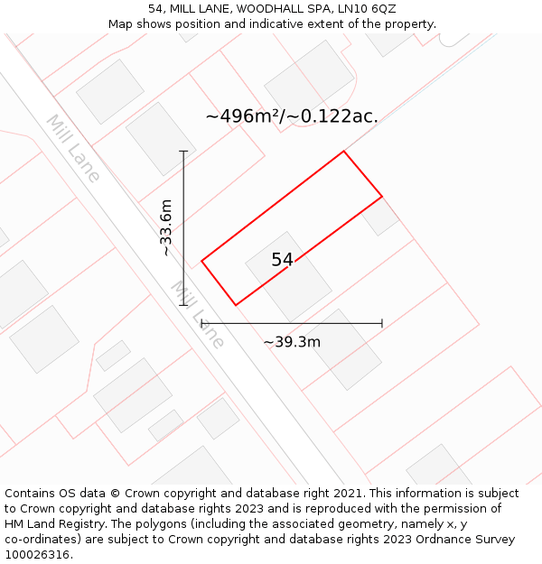 54, MILL LANE, WOODHALL SPA, LN10 6QZ: Plot and title map
