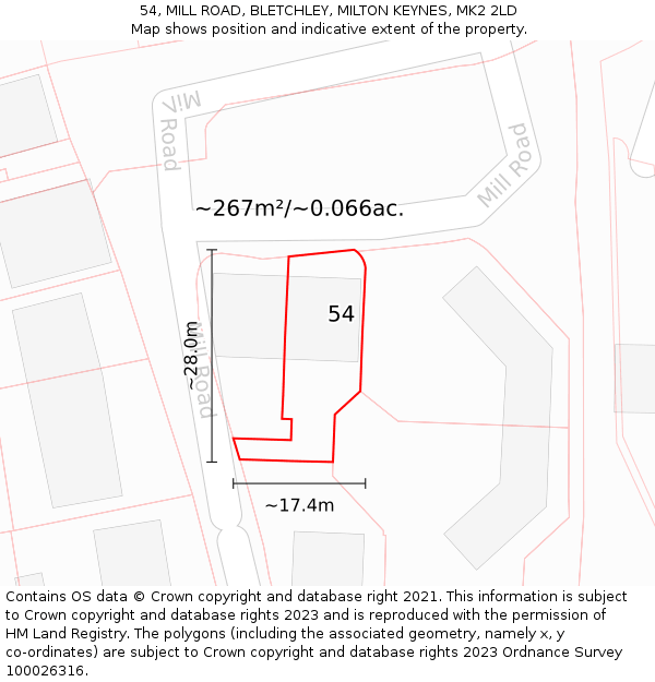 54, MILL ROAD, BLETCHLEY, MILTON KEYNES, MK2 2LD: Plot and title map
