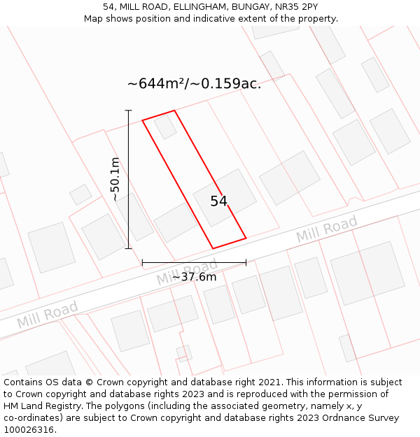 54, MILL ROAD, ELLINGHAM, BUNGAY, NR35 2PY: Plot and title map