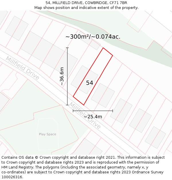 54, MILLFIELD DRIVE, COWBRIDGE, CF71 7BR: Plot and title map