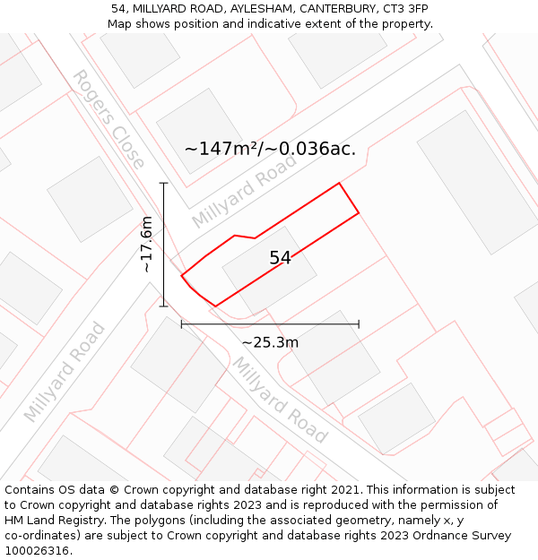 54, MILLYARD ROAD, AYLESHAM, CANTERBURY, CT3 3FP: Plot and title map