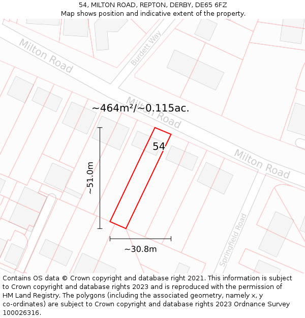 54, MILTON ROAD, REPTON, DERBY, DE65 6FZ: Plot and title map