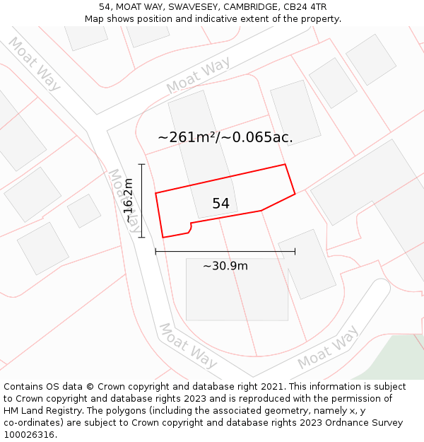 54, MOAT WAY, SWAVESEY, CAMBRIDGE, CB24 4TR: Plot and title map