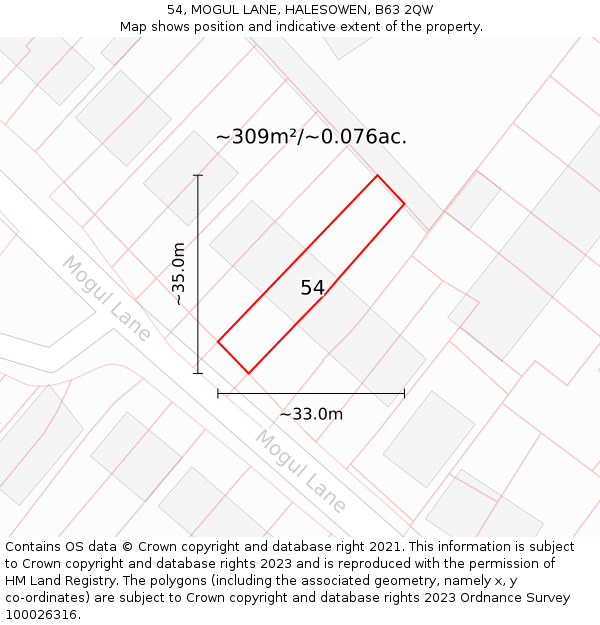 54, MOGUL LANE, HALESOWEN, B63 2QW: Plot and title map
