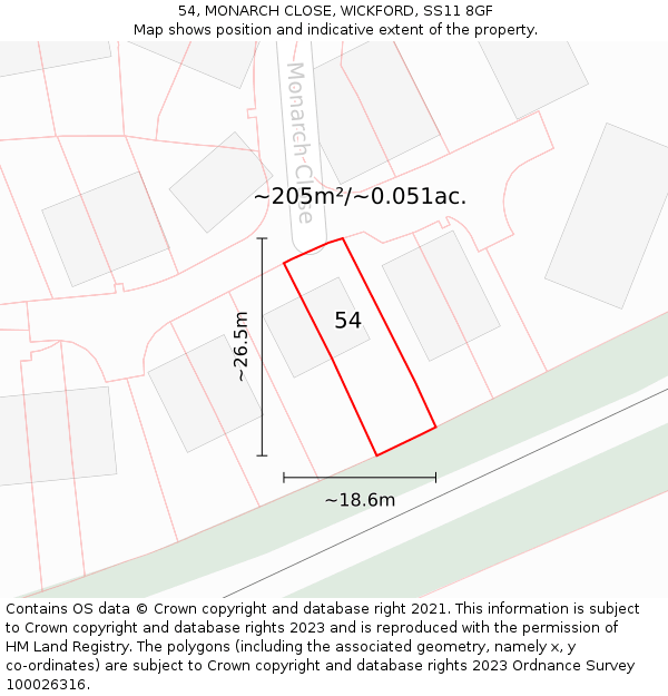 54, MONARCH CLOSE, WICKFORD, SS11 8GF: Plot and title map