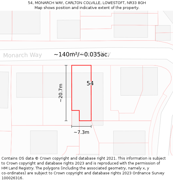 54, MONARCH WAY, CARLTON COLVILLE, LOWESTOFT, NR33 8GH: Plot and title map