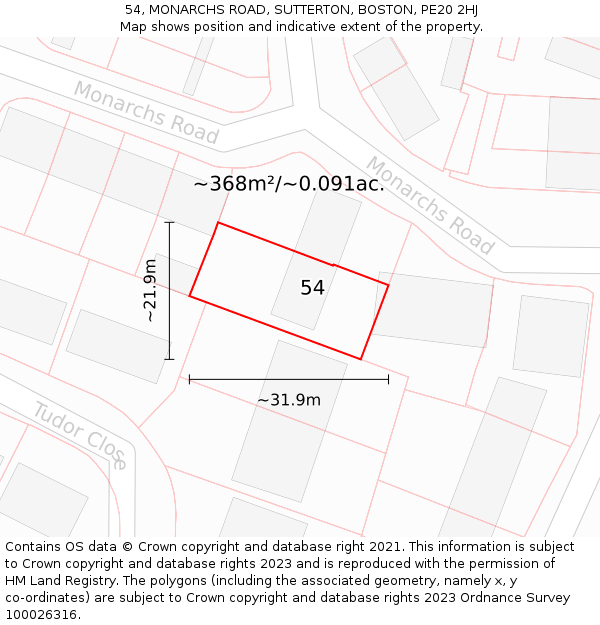 54, MONARCHS ROAD, SUTTERTON, BOSTON, PE20 2HJ: Plot and title map