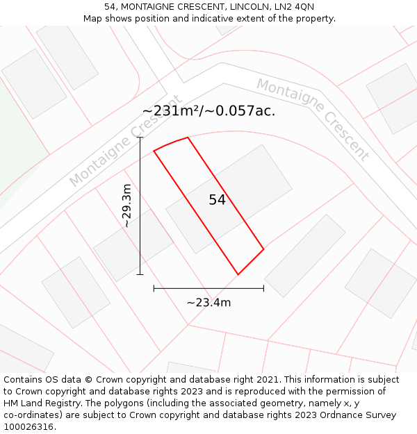 54, MONTAIGNE CRESCENT, LINCOLN, LN2 4QN: Plot and title map