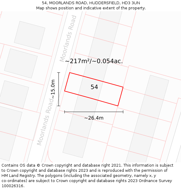 54, MOORLANDS ROAD, HUDDERSFIELD, HD3 3UN: Plot and title map