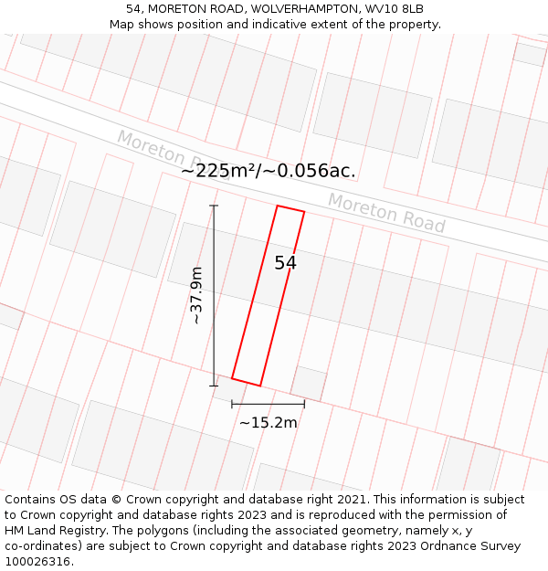 54, MORETON ROAD, WOLVERHAMPTON, WV10 8LB: Plot and title map