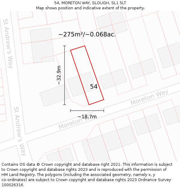 54, MORETON WAY, SLOUGH, SL1 5LT: Plot and title map