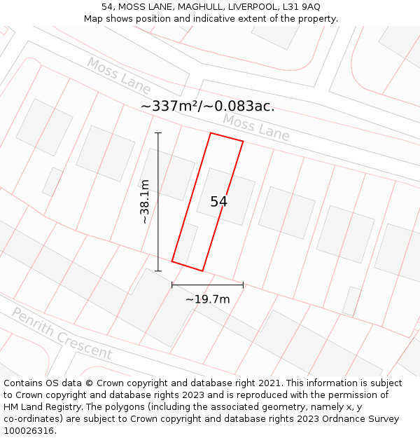 54, MOSS LANE, MAGHULL, LIVERPOOL, L31 9AQ: Plot and title map
