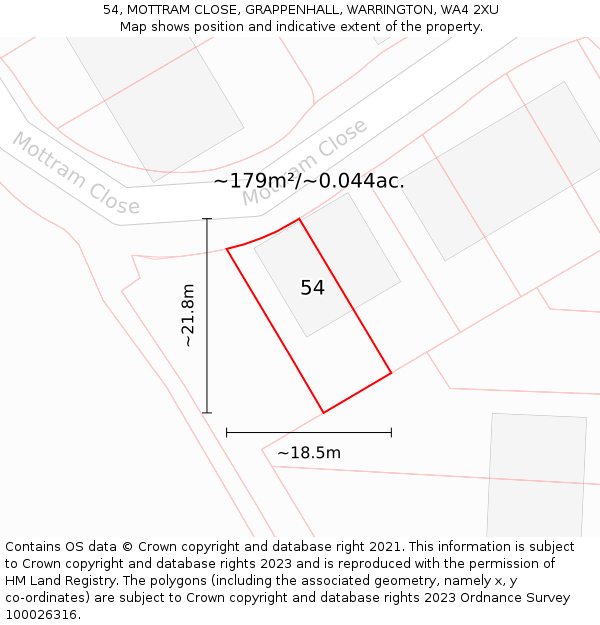 54, MOTTRAM CLOSE, GRAPPENHALL, WARRINGTON, WA4 2XU: Plot and title map