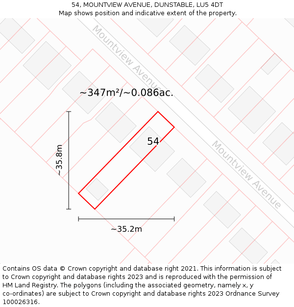 54, MOUNTVIEW AVENUE, DUNSTABLE, LU5 4DT: Plot and title map